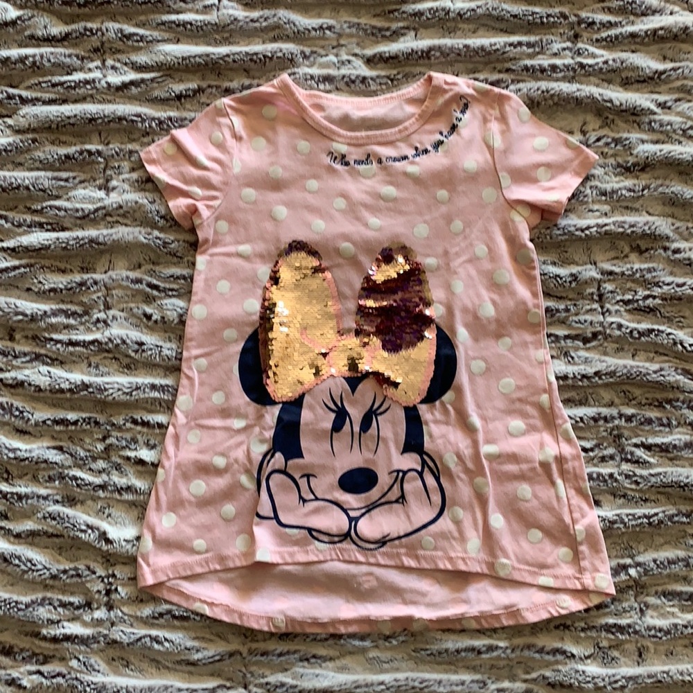 Girls Medium Pink Sparkly Minnie Disney Tee